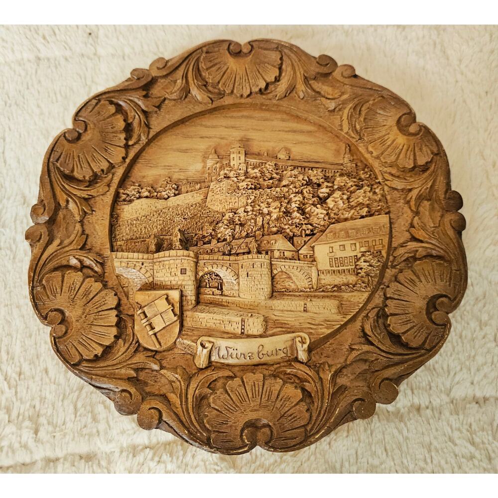 Vintage SIC‎ Hand carved Wood Rare. Tradition Wurzburg WallPlaque. Collectable